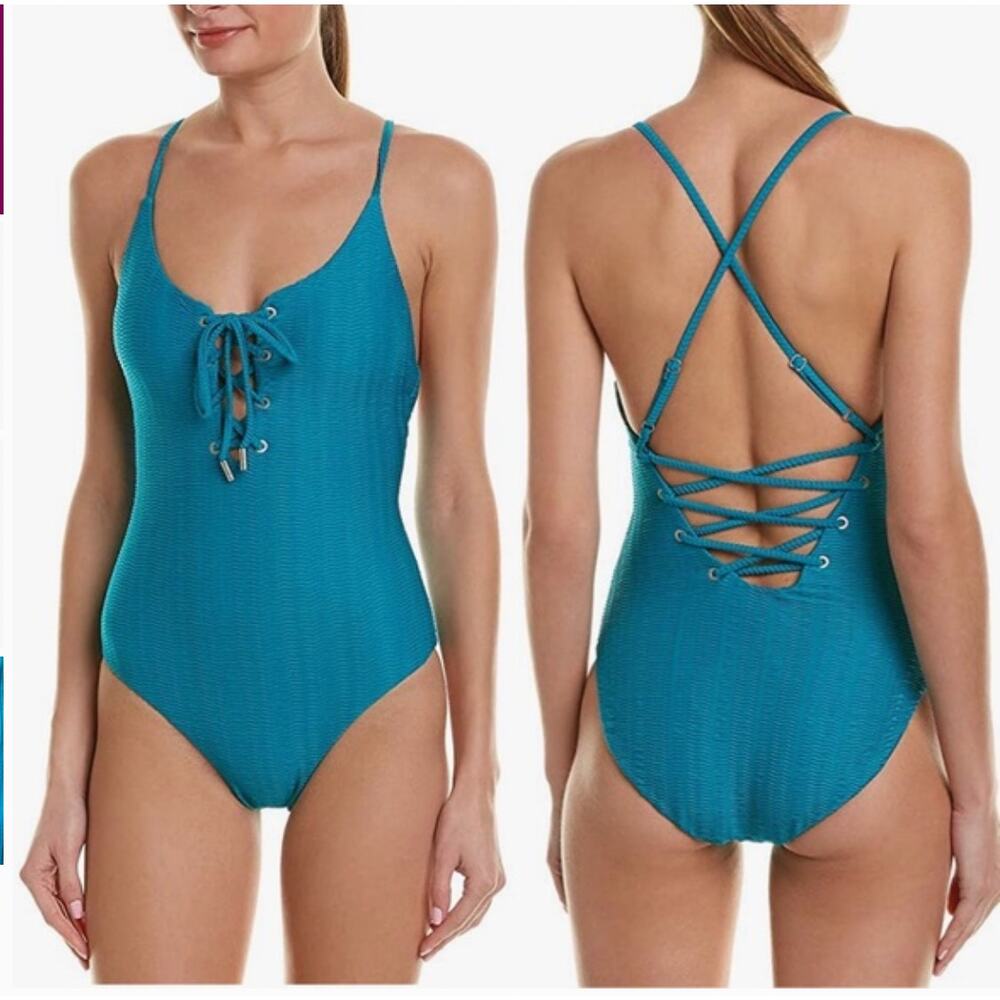 New Red Carter The Wave Lace Up One Piece Swimsuit